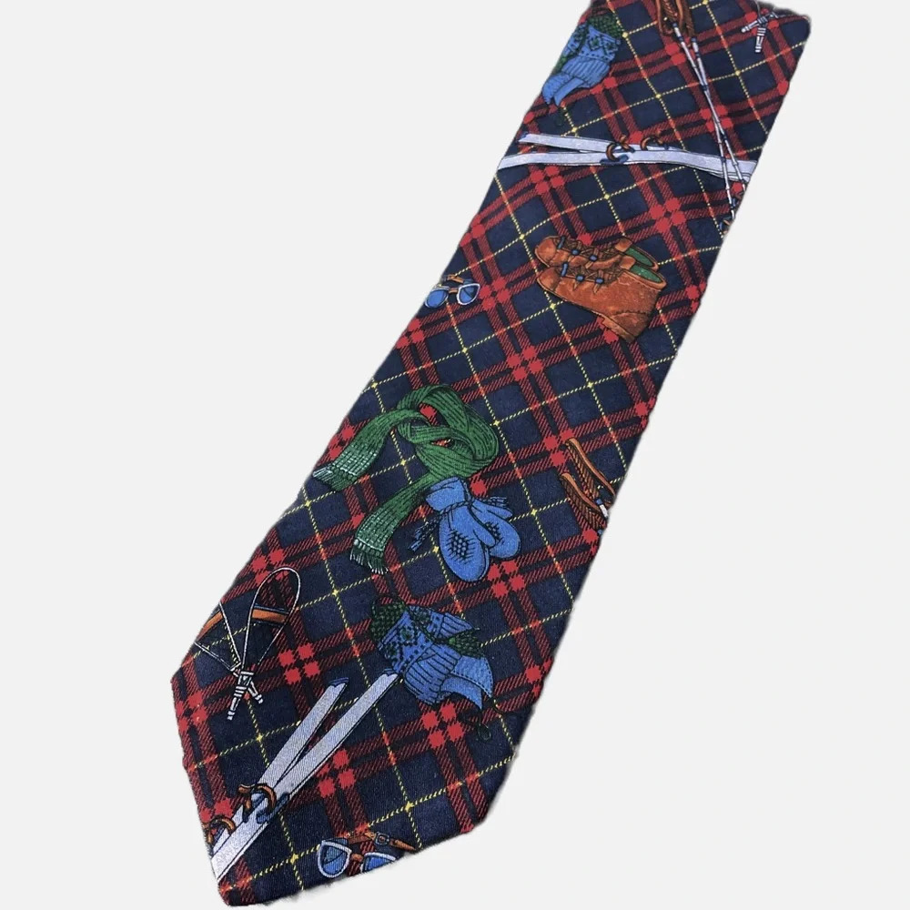 Harry Rosen Silk tie Blue red Novelty‎ Print Ski Season